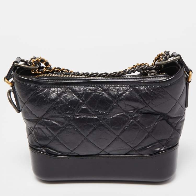 Pre Owned Chanel Black Quilted Aged Leather Small Gabrielle Hobo
