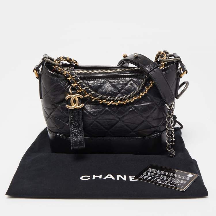 Pre Owned Chanel Black Quilted Aged Leather Small Gabrielle Hobo