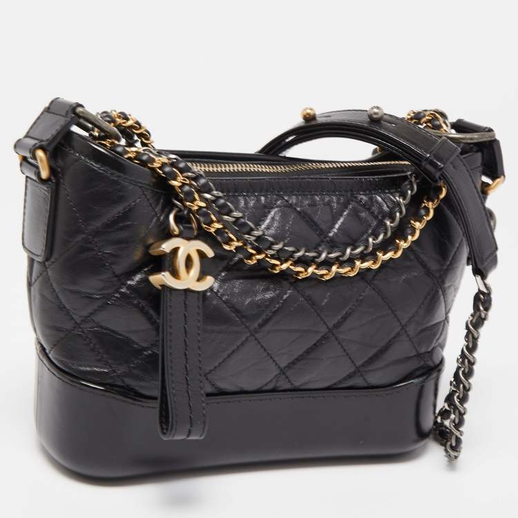 Pre Owned Chanel Black Quilted Aged Leather Small Gabrielle Hobo