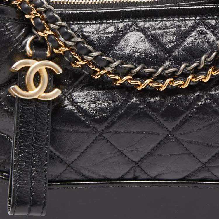 Pre Owned Chanel Black Quilted Aged Leather Small Gabrielle Hobo