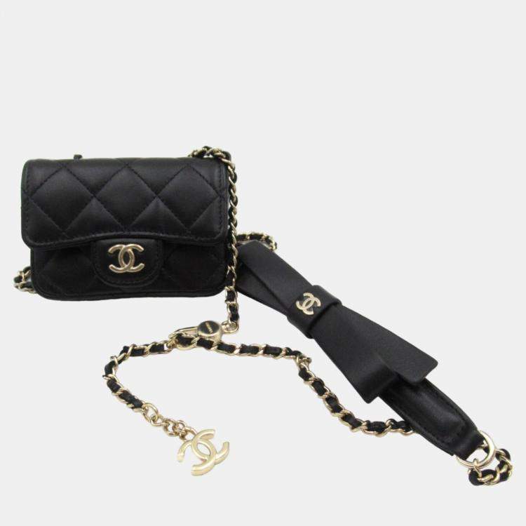 Chanel Black CC Quilted Leather Bow Chain Mini Flap Bag