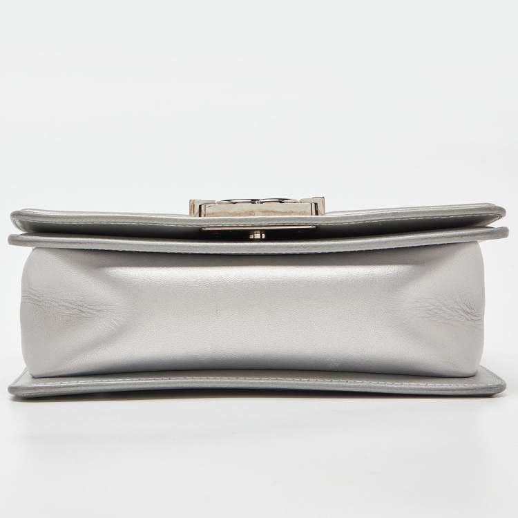 Pre Owned Chanel Silver/Blue PVC and Leather Small Water Boy Flap Bag