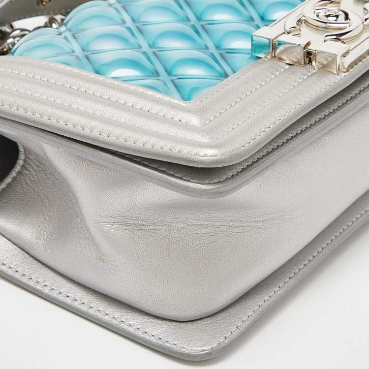 Pre Owned Chanel Silver/Blue PVC and Leather Small Water Boy Flap Bag