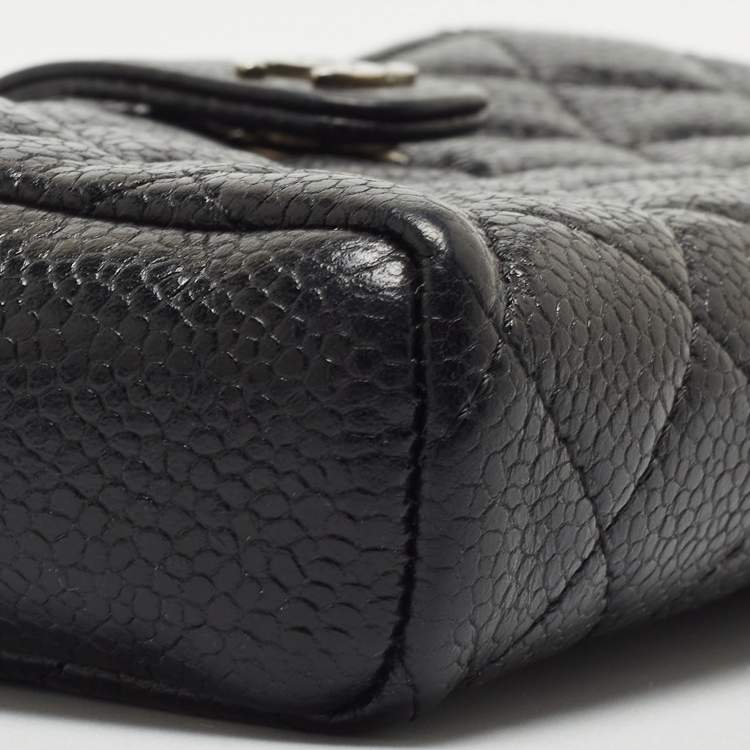 Pre Owned Chanel Black Quilted Caviar Leather CC Phone Holder Pouch