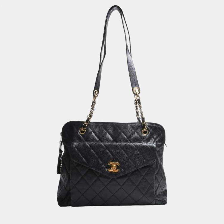 Chanel Black Caviar Leather Vintage CC Shoulder Bag