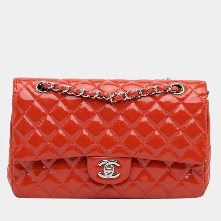 Chanel Orange Medium Classic Patent Double Flap Bag