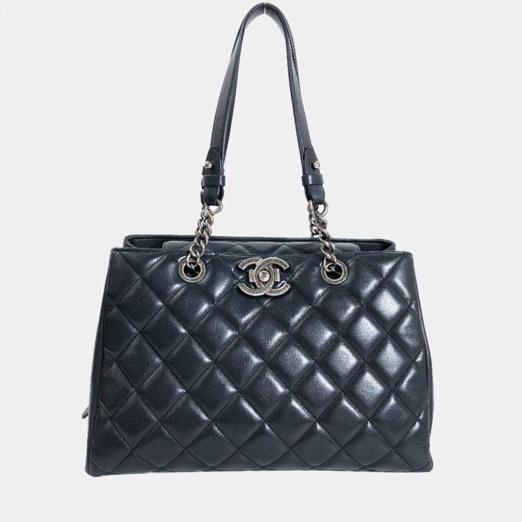 Chanel Black Leather Quilted CC Chain Tote Bag Chanel