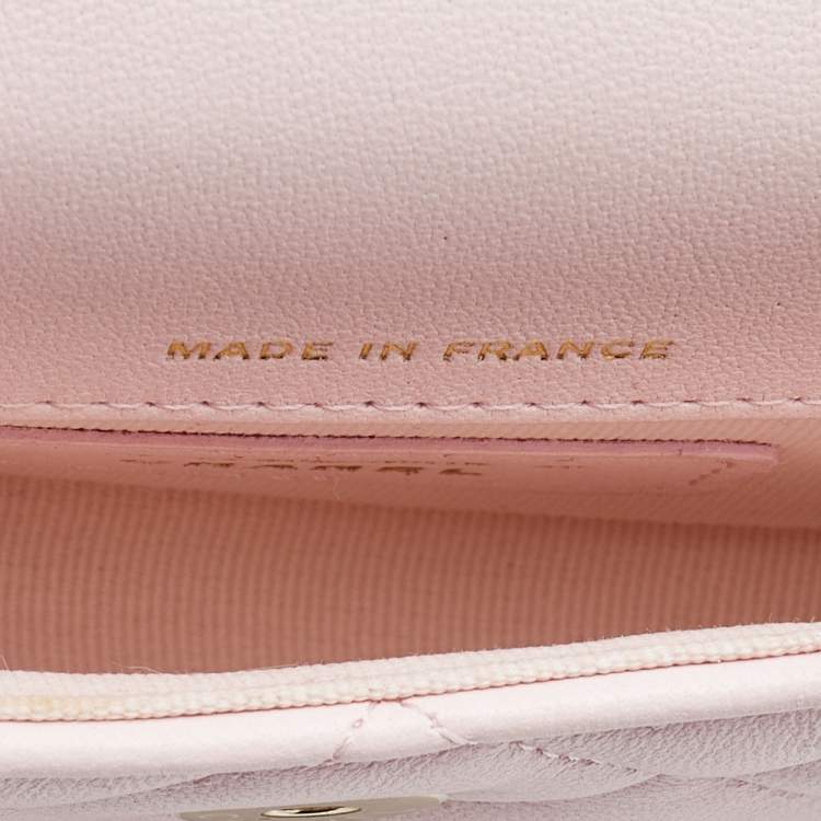 Pre Owned Chanel Light Pink Quilted Leather Mini Chain Around Flap Wallet Bag
