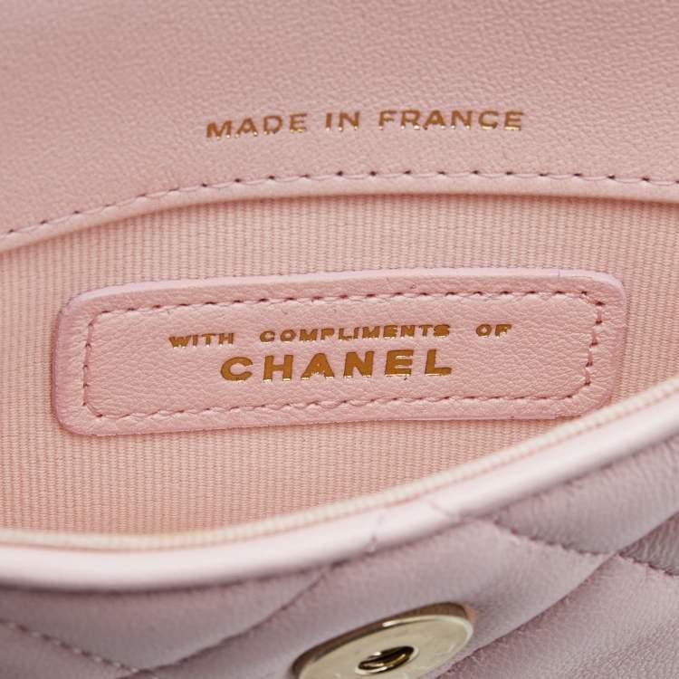 Pre Owned Chanel Light Pink Quilted Leather Mini Chain Around Flap Wallet Bag