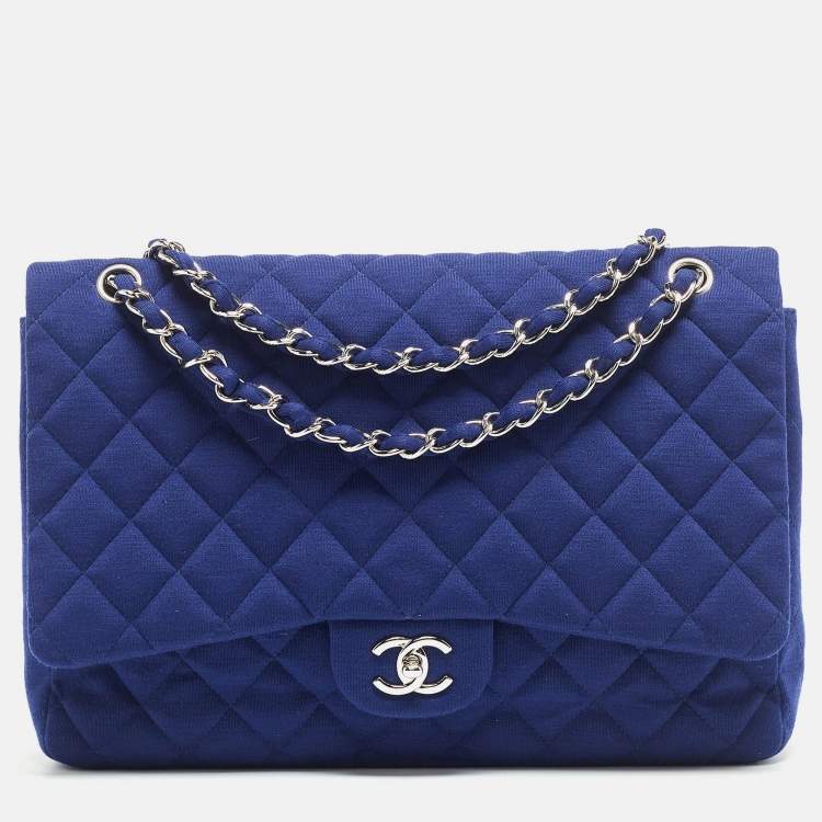 Chanel Dark Blue Quilted Jersey Maxi Classic Single Flap Bag