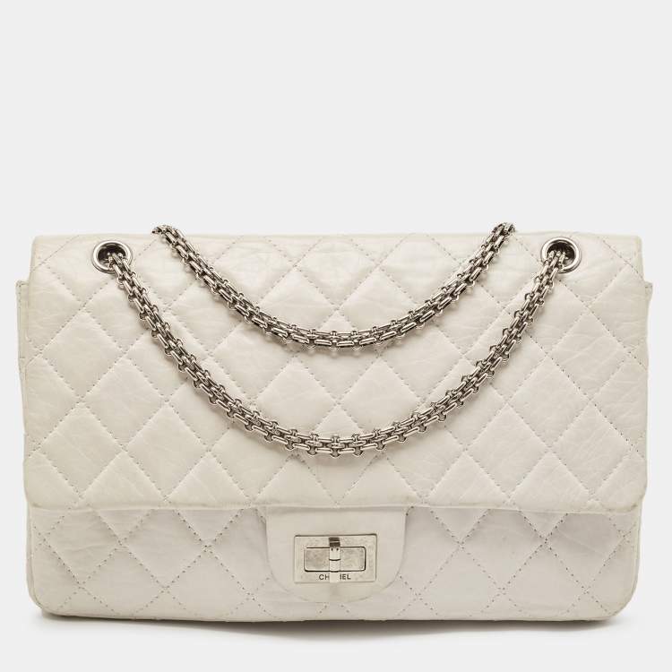 Chanel White Quilted Aged Leather Reissue 2.55 Classic 227 Flap
