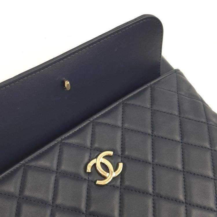 Pre Owned Chanel Navy Blue Leather New Pocket Clutch Bag 