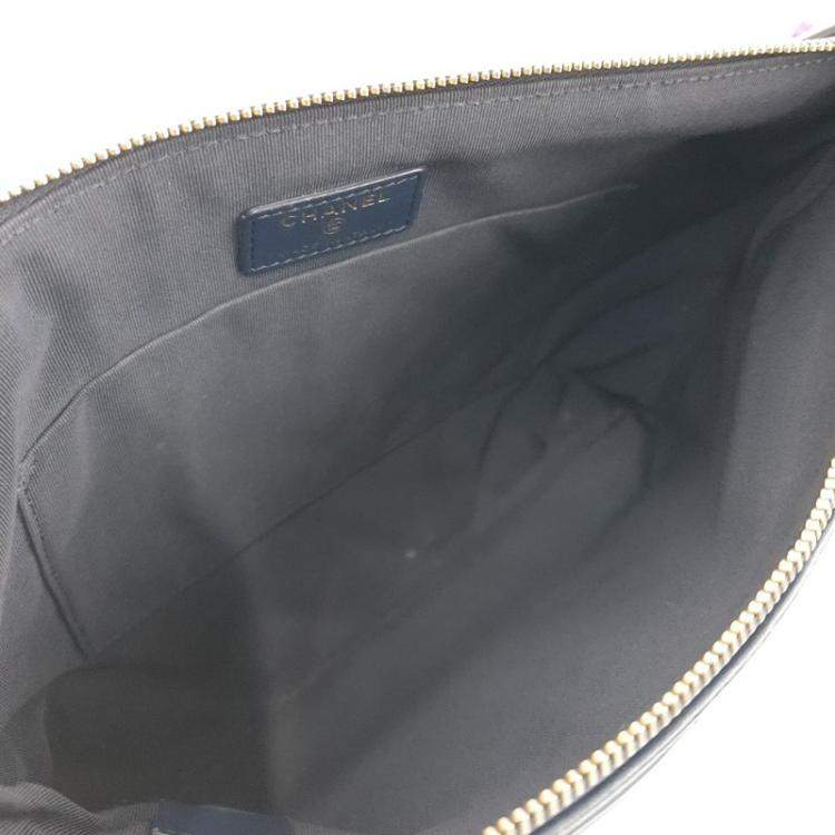 Pre Owned Chanel Navy Blue Leather New Pocket Clutch Bag 