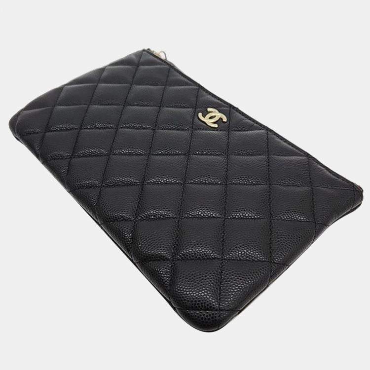 Chanel Classic O-Case Caviar Leather Zip Pouch Black