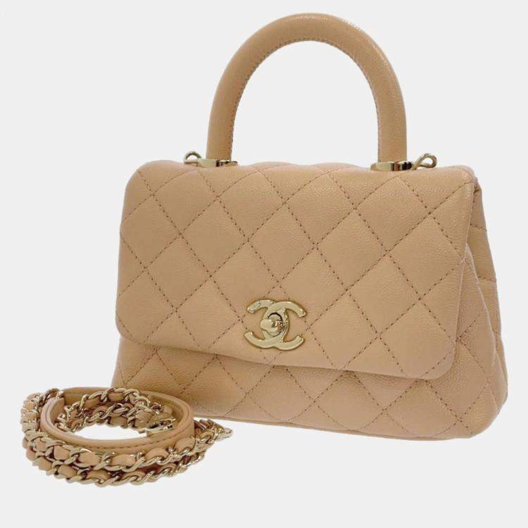 Chanel Beige Caviar Leather Coco Top Handle Bag Chanel