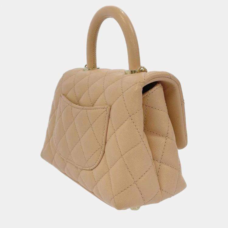 chanel coco handle small beige handbag
