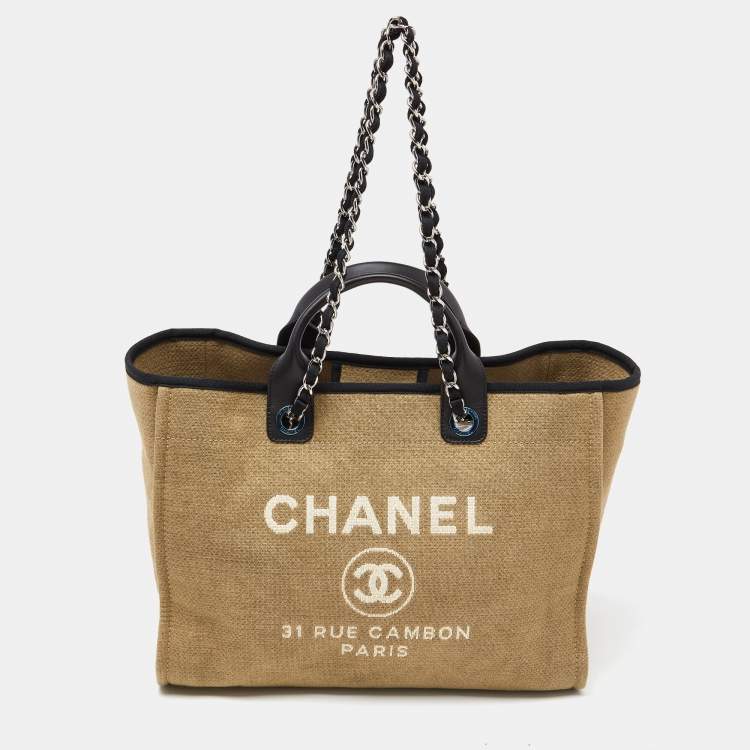 Chanel Beige/Black Canvas and Leather Large Deauville Shopper Tote Chanel |  The Luxury Closet