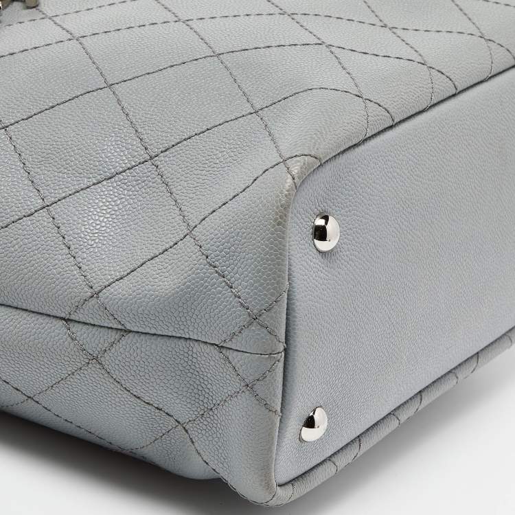 Pre Owned Chanel Grey/black Quilted Caviar Leather Fever Shopper Tote