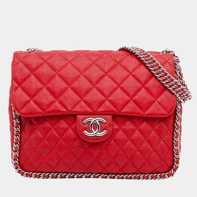 Chanel Red Maxi Lambskin Chain Around Flap Chanel
