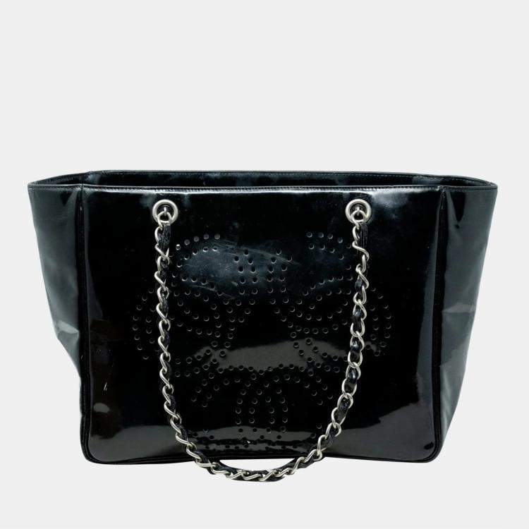 Chanel Black Lambskin Leather Cc Chain Tote