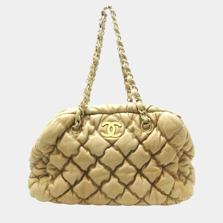 Chanel Quilt Beige Leather Bubble shoulder Bag