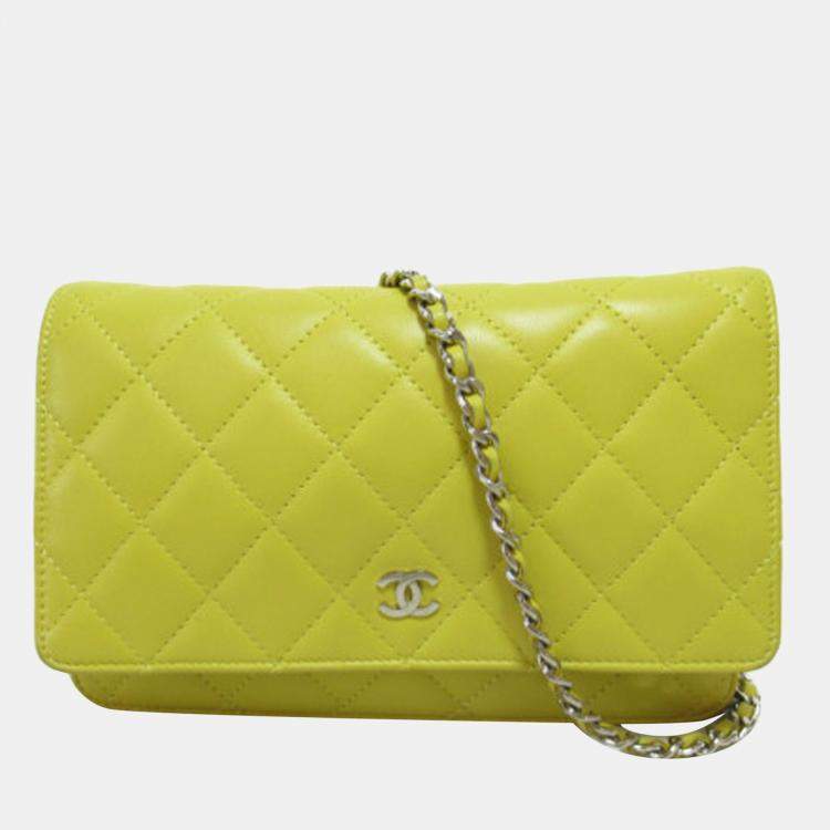 Chanel Yellow Animal skin CC Quilted Leather Wallet on Chain Crossbody Bag