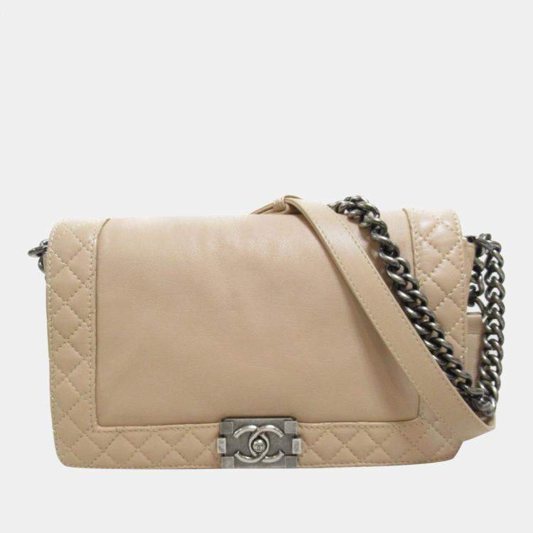 Chanel Beige Leather Medium Reverso Le Boy Flap Bag