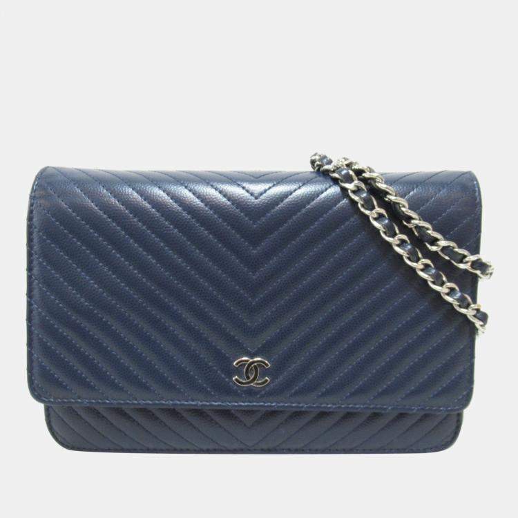 Chanel Blue Caviar Chevron Wallet On Chain Crossbody Bag