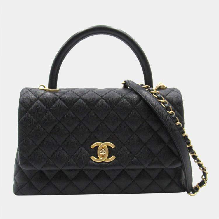 Chanel Black  CC Quilted Caviar Flap top handle bag