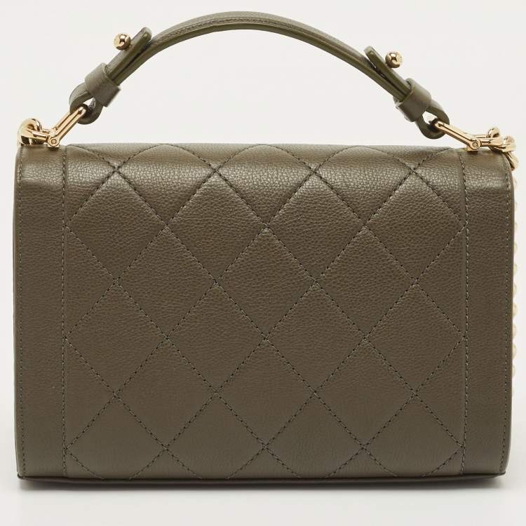 Pre Owned Chanel Olive Green Quilted Leather Small Label Click Flap Bag
