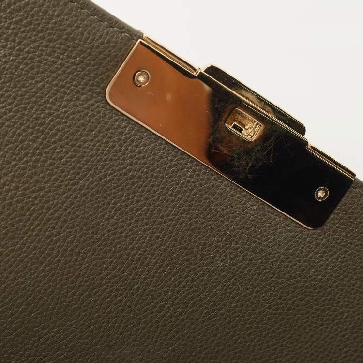 Pre Owned Chanel Olive Green Quilted Leather Small Label Click Flap Bag