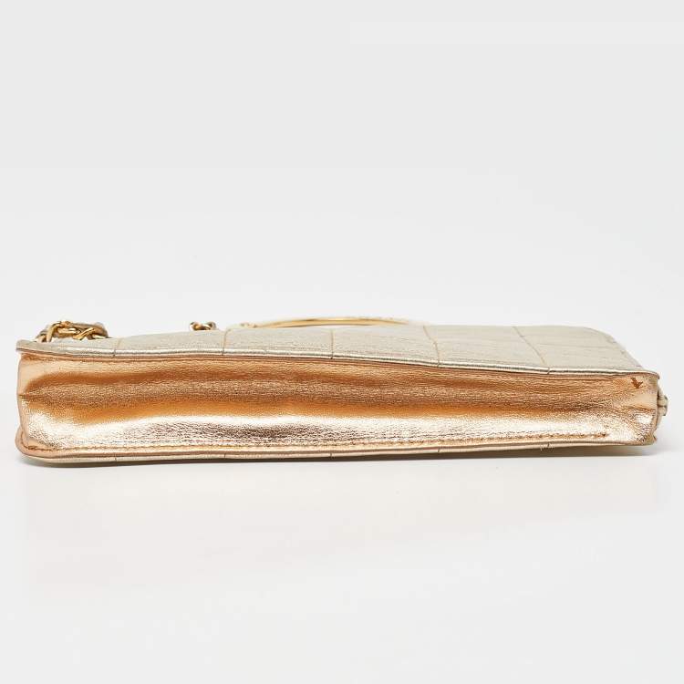 Pre Owned Chanel Metallic Gold Square Quilted Leather Handcuff Clutch