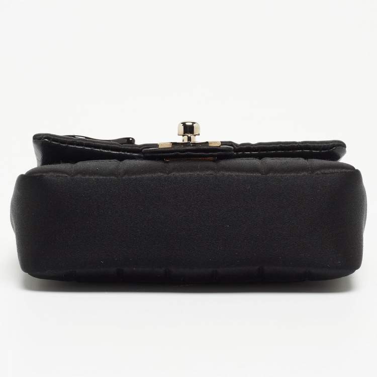 مملوكة مسبقًا Chanel Black Choco Quilted Satin Extra Mini Lipstick Charm Bag