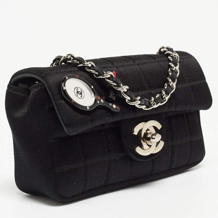 مملوكة مسبقًا Chanel Black Choco Quilted Satin Extra Mini Lipstick Charm Bag