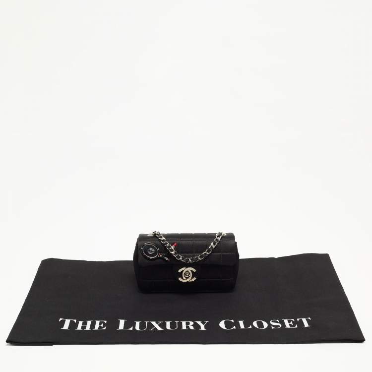 مملوكة مسبقًا Chanel Black Choco Quilted Satin Extra Mini Lipstick Charm Bag
