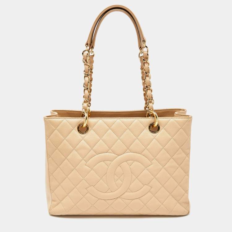 Chanel White Caviar Grand Shopper Tote Bag