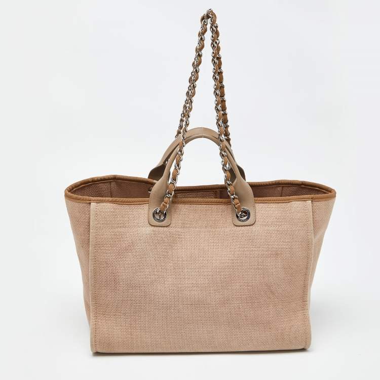 Pre Owned Chanel Beige Canvas and Leather Large Deauville Shopper Tote