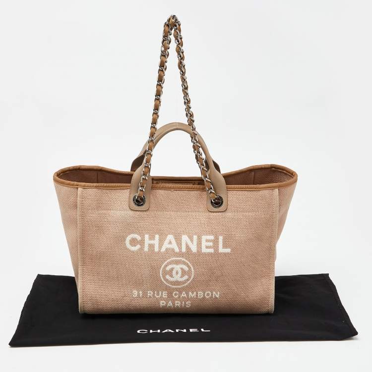 Pre Owned Chanel Beige Canvas and Leather Large Deauville Shopper Tote