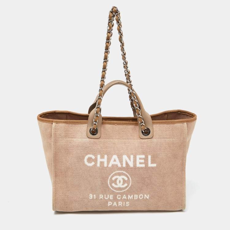 Chanel Beige Canvas and Leather Large Deauville Shopper Tote Chanel