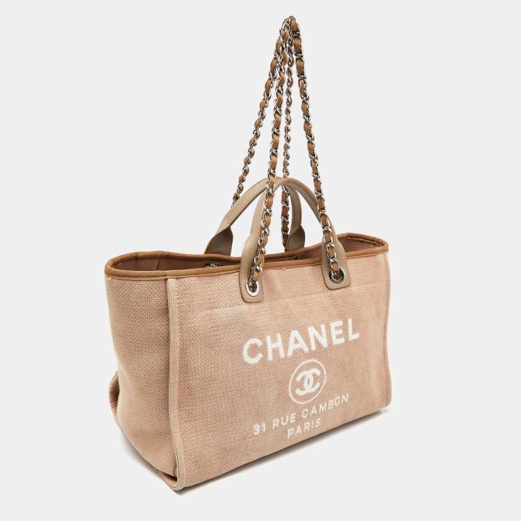 Pre Owned Chanel Beige Canvas and Leather Large Deauville Shopper Tote