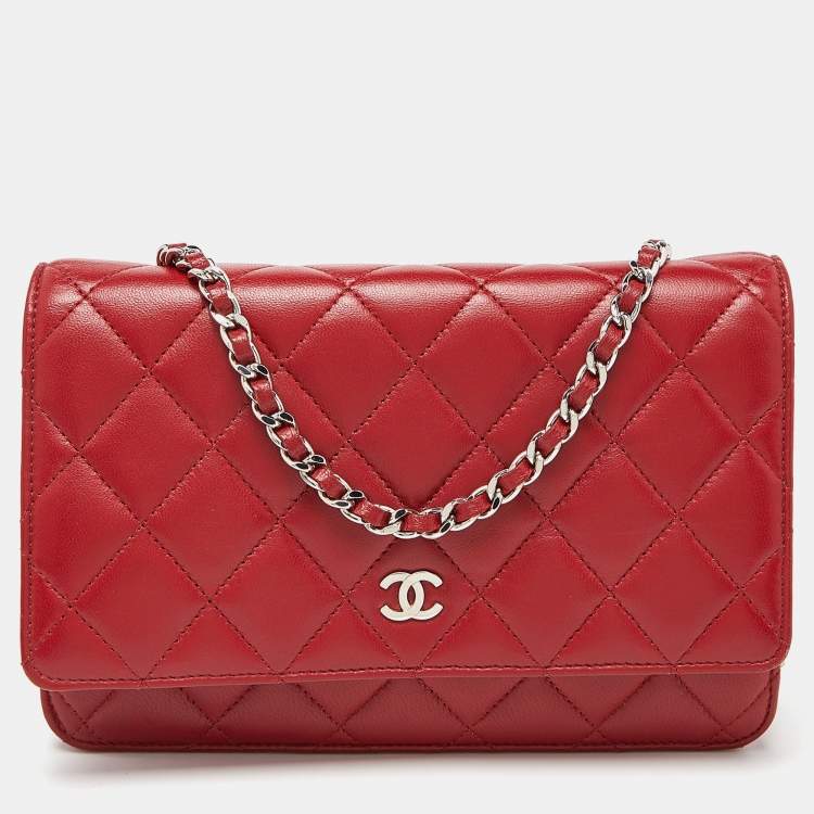 Chanel Red Quilted Leather CC Wallet on Chain