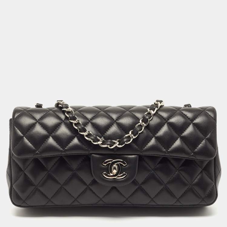 USED Chanel Quilted Black Lambskin Leather Classic Medium Flap Bag AUTHENTIC