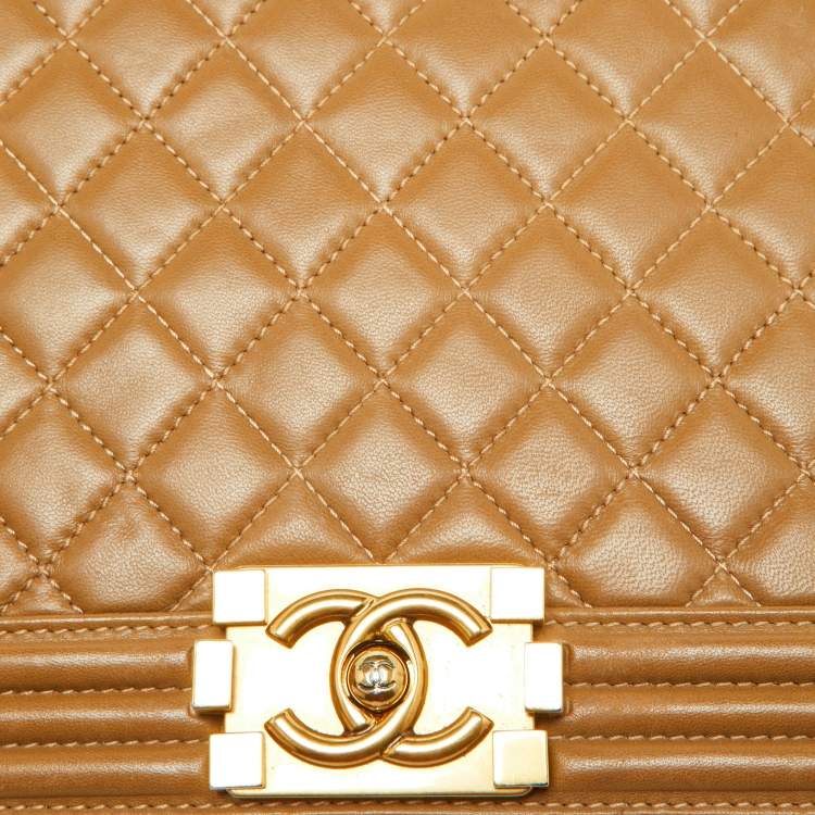 Pre Owned Chanel Beige Quilted Leather Large Boy Flap Bag