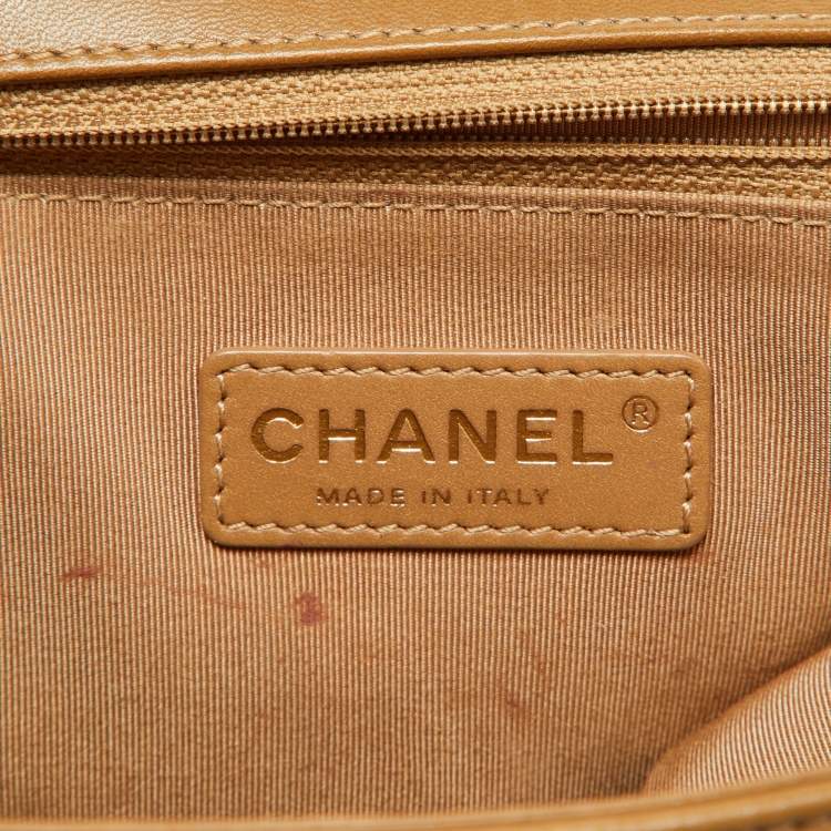 Pre Owned Chanel Beige Quilted Leather Large Boy Flap Bag
