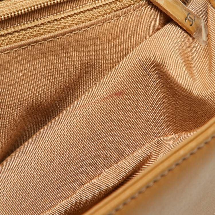 Pre Owned Chanel Beige Quilted Leather Large Boy Flap Bag