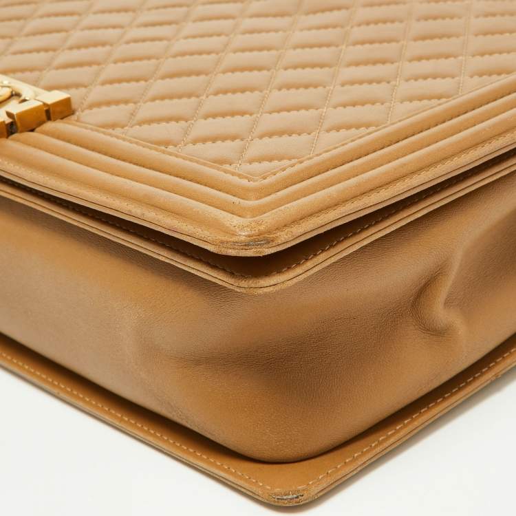 Pre Owned Chanel Beige Quilted Leather Large Boy Flap Bag