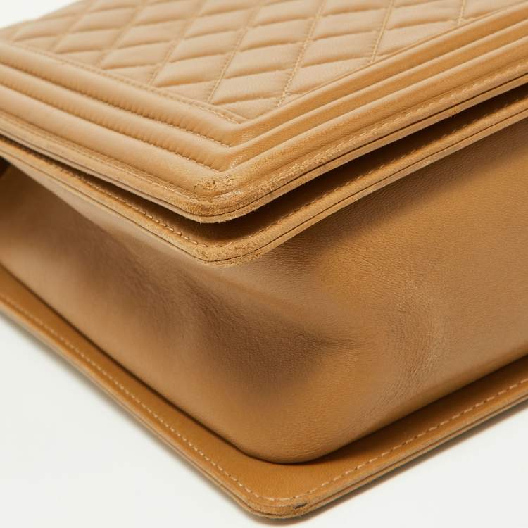 Pre Owned Chanel Beige Quilted Leather Large Boy Flap Bag