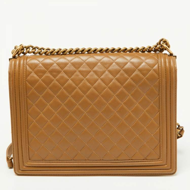 Pre Owned Chanel Beige Quilted Leather Large Boy Flap Bag