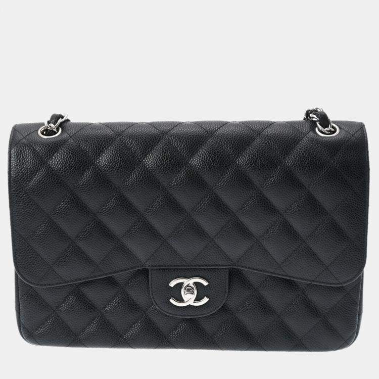 Chanel Black Caviar Leather Jumbo Classic Double Flap Shoulder Bag