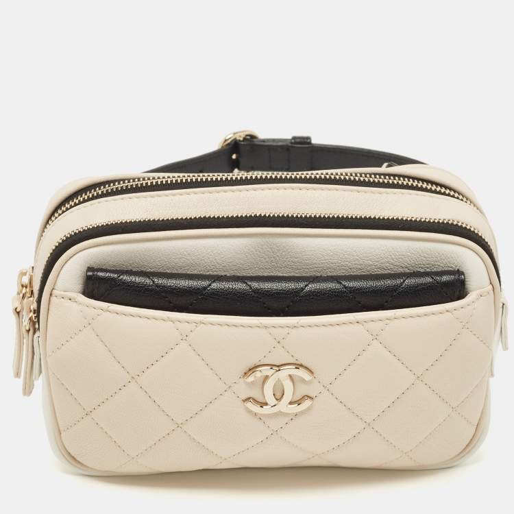 Chanel Beige/Black Quilted Leather CC In and Out Waist Bag